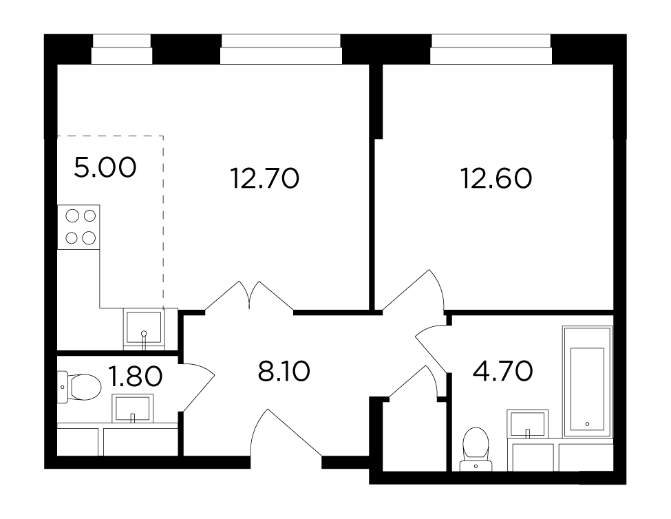 2-комнатная квартира 44.8 м2, 24-й этаж