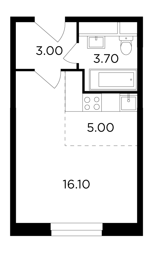 1-комнатная квартира 27.8 м2, 23-й этаж