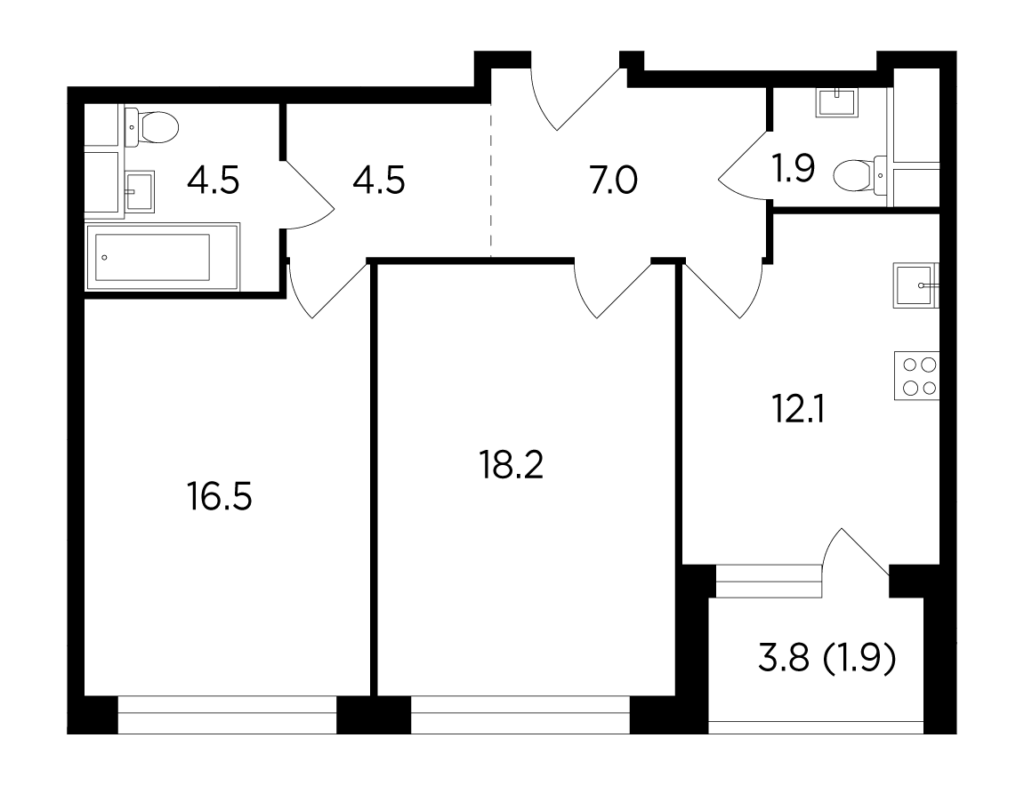 2-комнатная квартира 68.44 м2, 21-й этаж