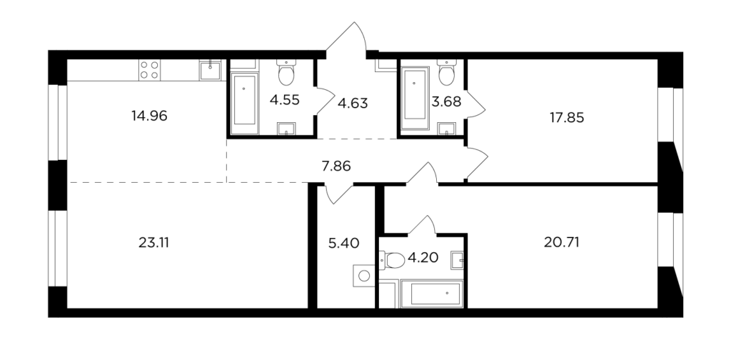 3-комнатная квартира 106.95 м2, 4-й этаж