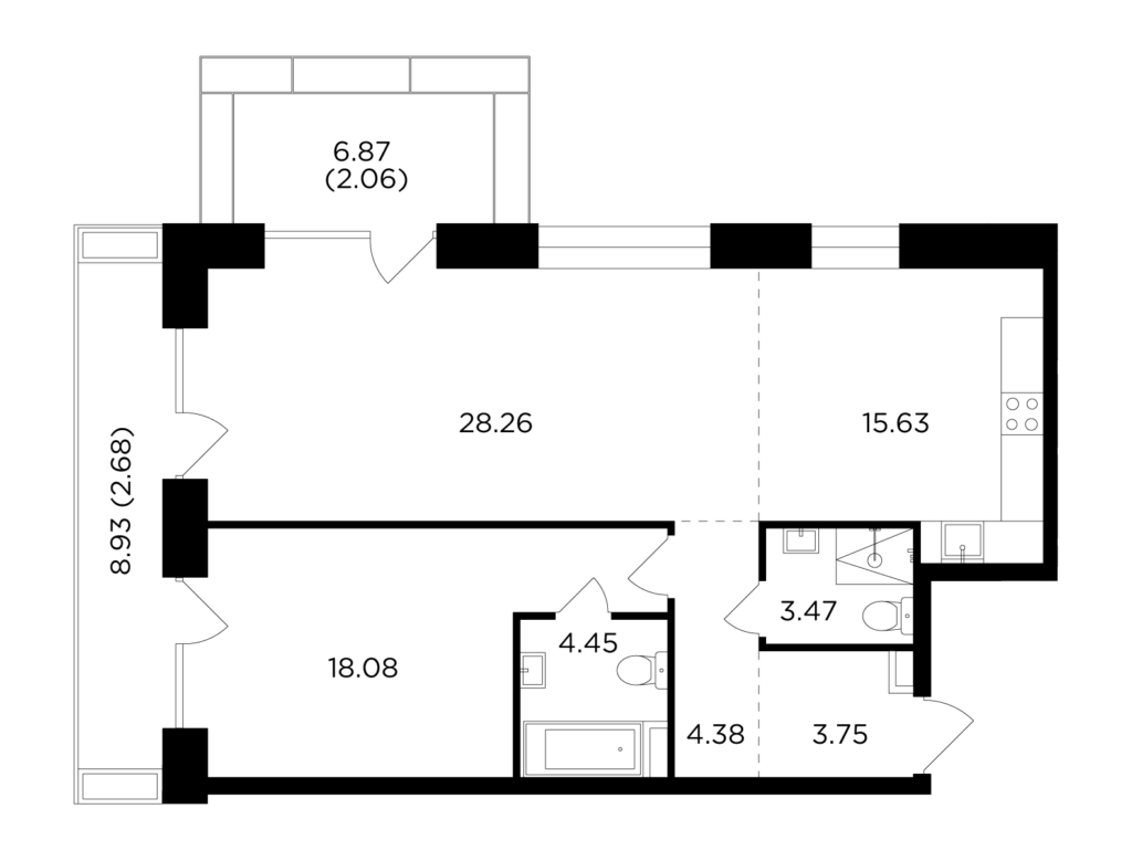 2-комнатная квартира 82.76 м2, 2-й этаж