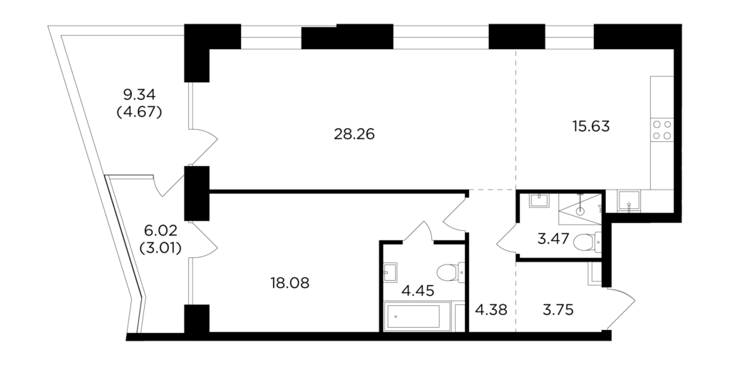2-комнатная квартира 85.7 м2, 4-й этаж