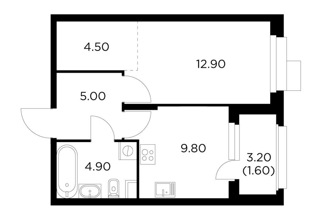 1-комнатная квартира 38.7 м2, 17-й этаж