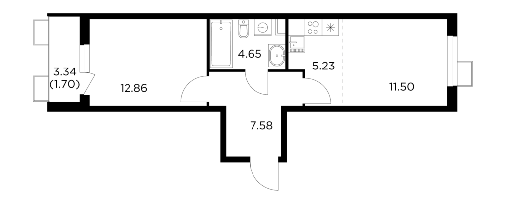 2-комнатная квартира 43.49 м2, 5-й этаж