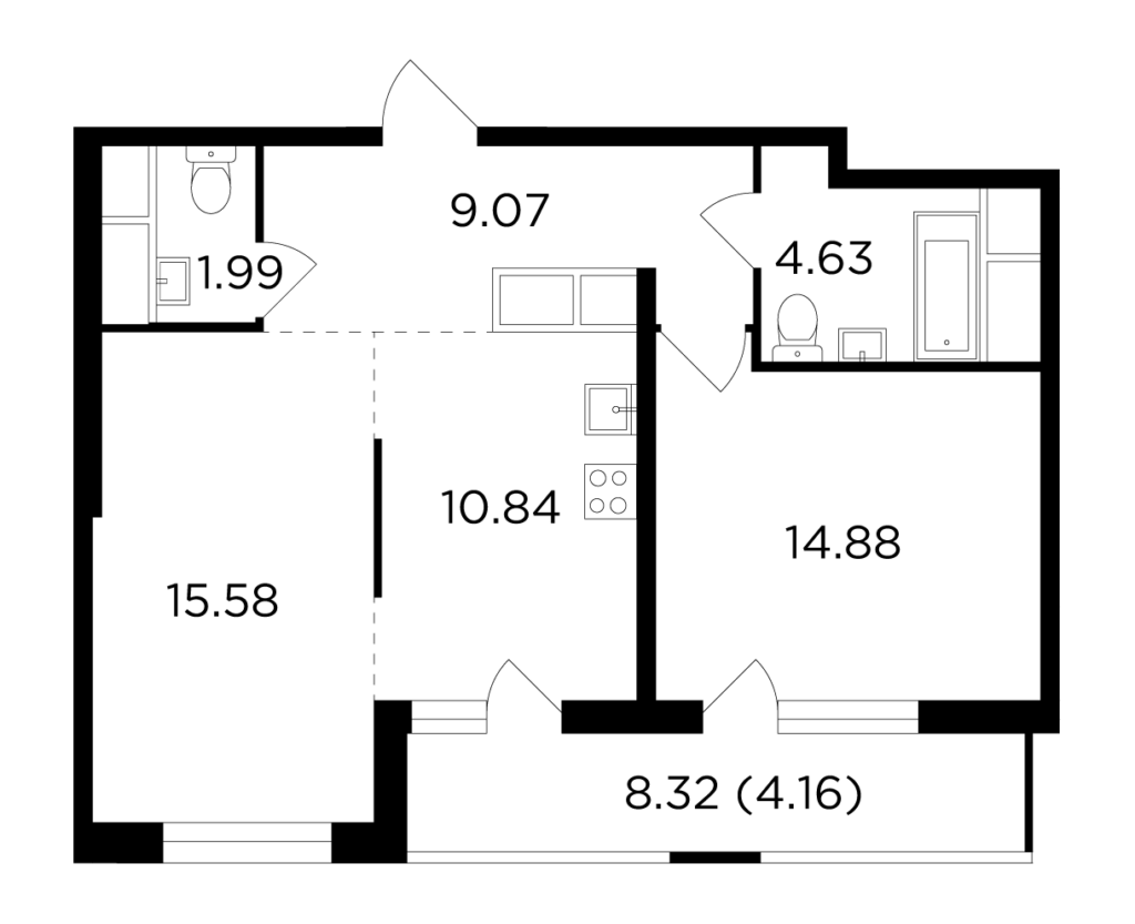 2-комнатная квартира 60.93 м2, 24-й этаж