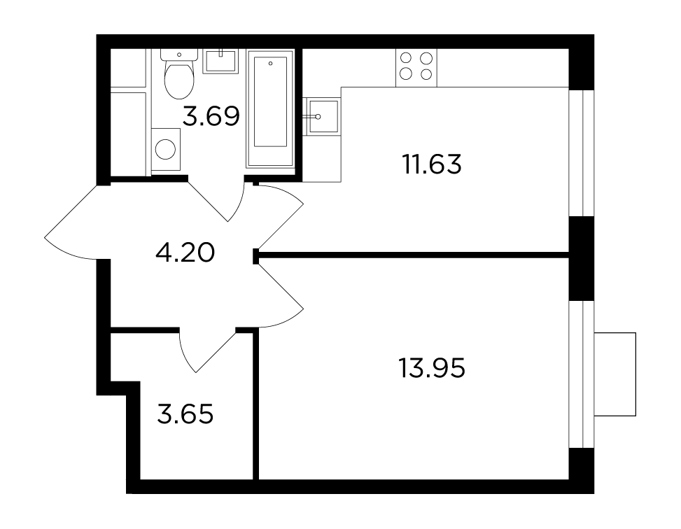 1-комнатная квартира 37.12 м2, 24-й этаж