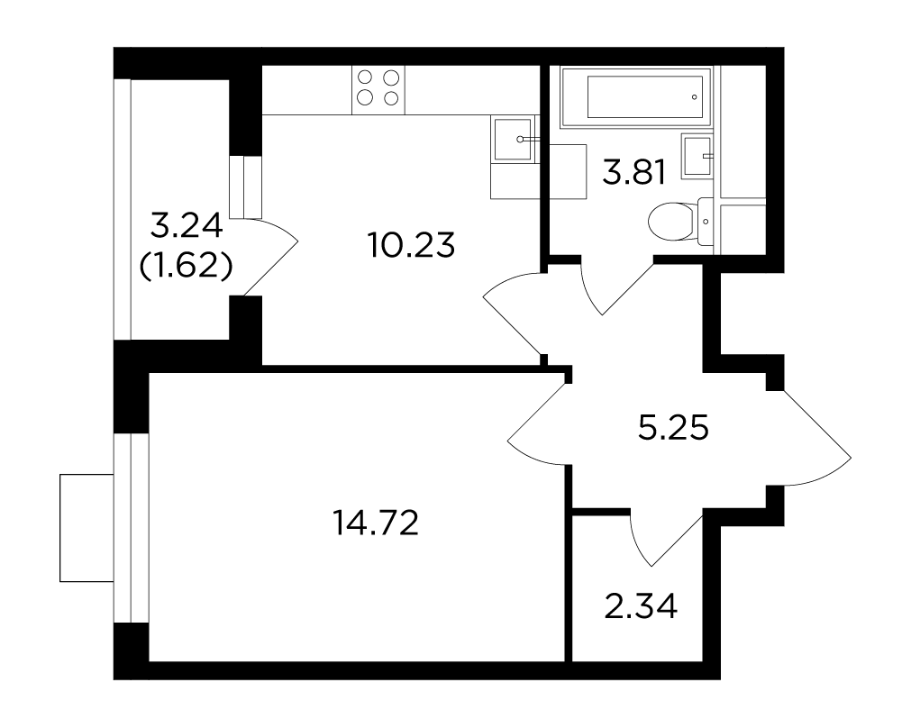 1-комнатная квартира 37.97 м2, 7-й этаж
