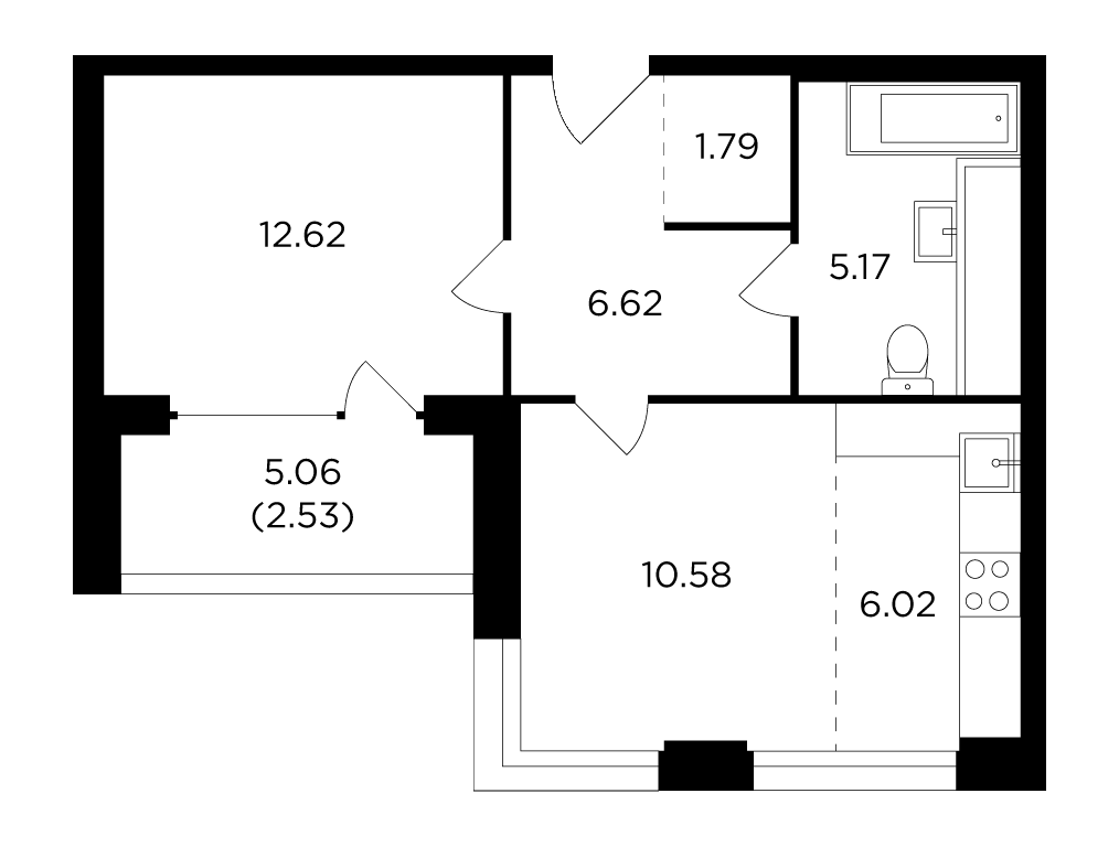 2-комнатная квартира 45.33 м2, 8-й этаж