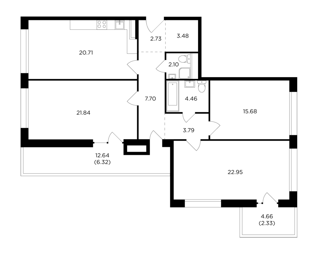 3-комнатная квартира 114.09 м2, 8-й этаж