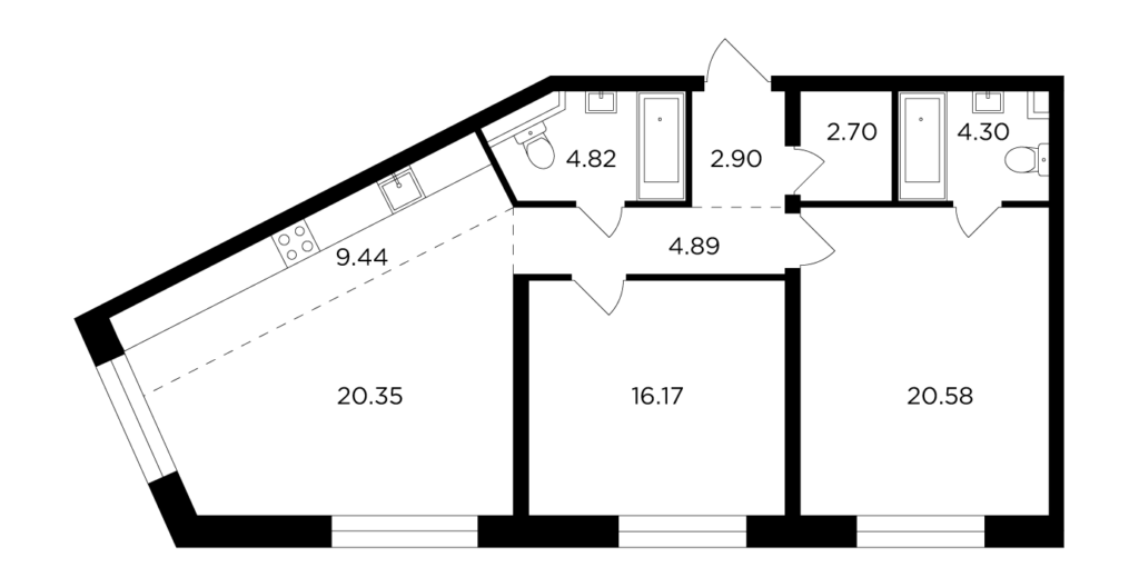 3-комнатная квартира 86.15 м2, 14-й этаж