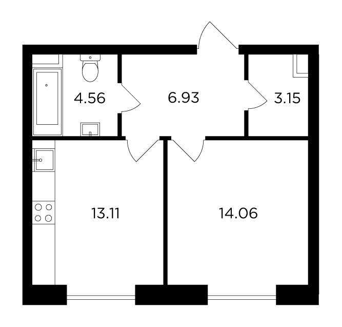 1-комнатная квартира 41.81 м2, 14-й этаж