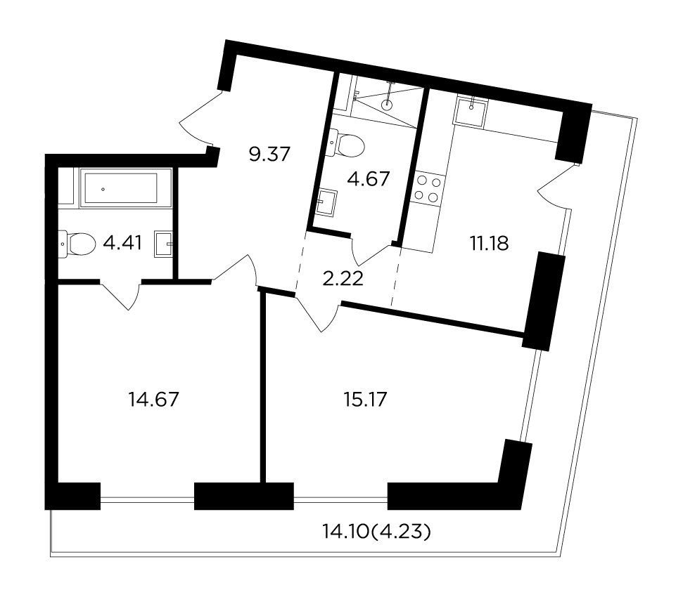 2-комнатная квартира 65.92 м2, 11-й этаж