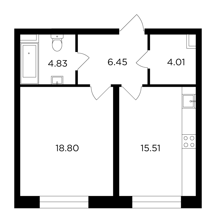 1-комнатная квартира 49.6 м2, 7-й этаж