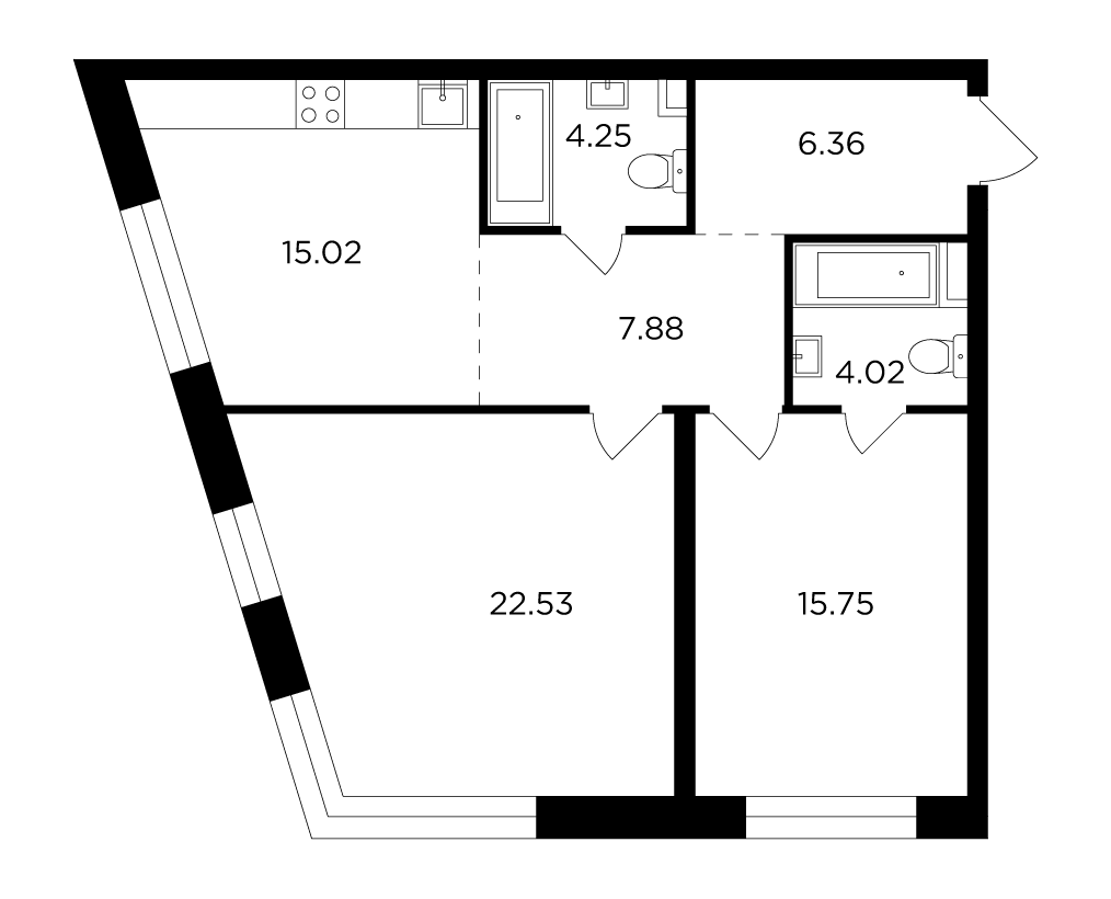 2-комнатная квартира 75.81 м2, 5-й этаж