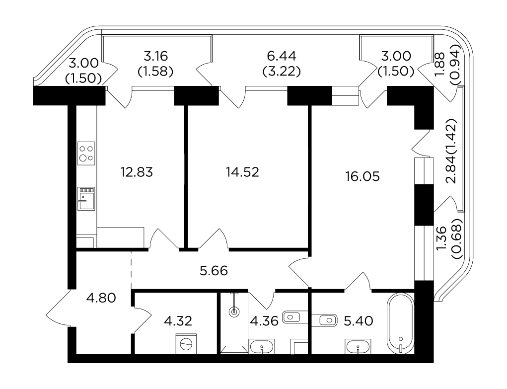 2-комнатная квартира 78.78 м2, 10-й этаж
