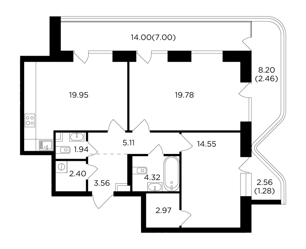 2-комнатная квартира 85.32 м2, 11-й этаж