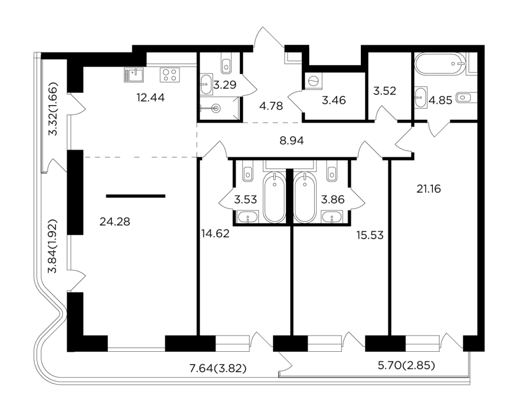 4-комнатная квартира 134.51 м2, 15-й этаж