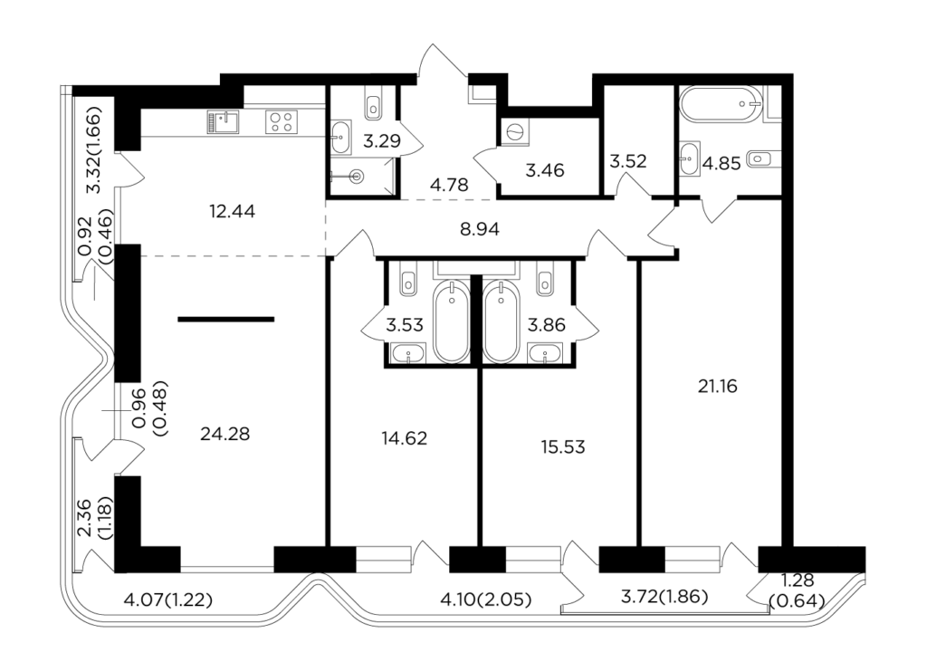 4-комнатная квартира 133.81 м2, 16-й этаж