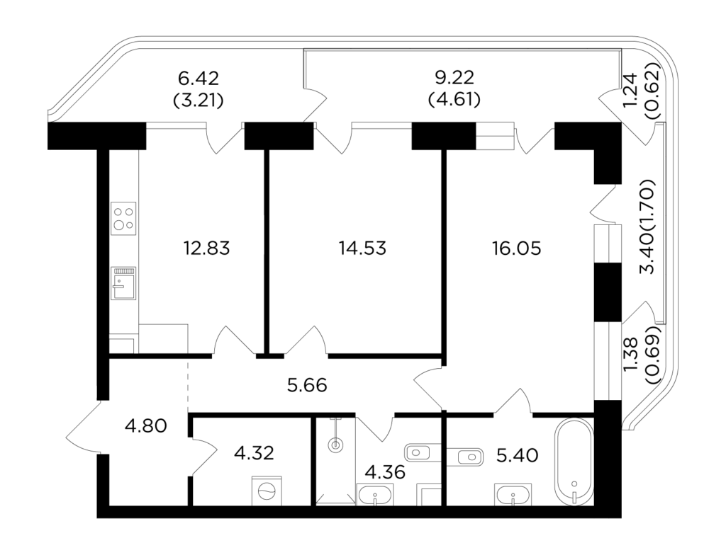 2-комнатная квартира 78.78 м2, 6-й этаж