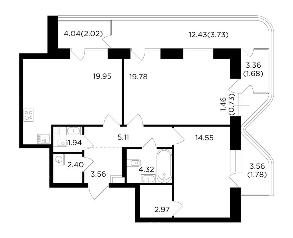 2-комнатная квартира 84.52 м2, 7-й этаж