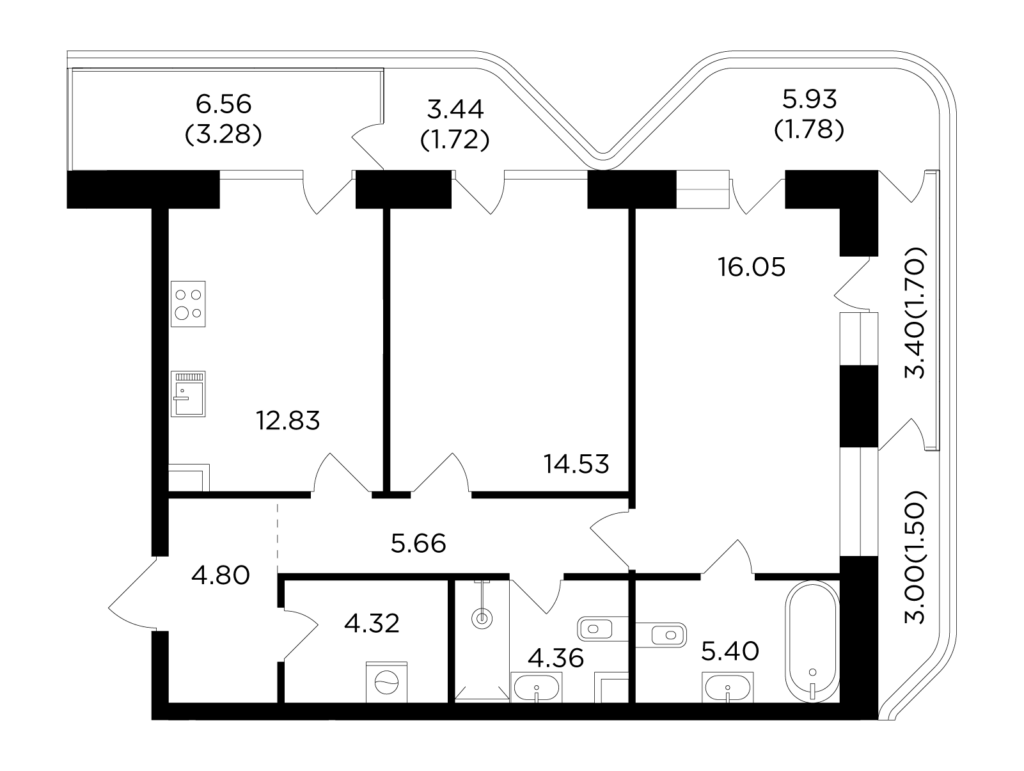 2-комнатная квартира 77.93 м2, 8-й этаж