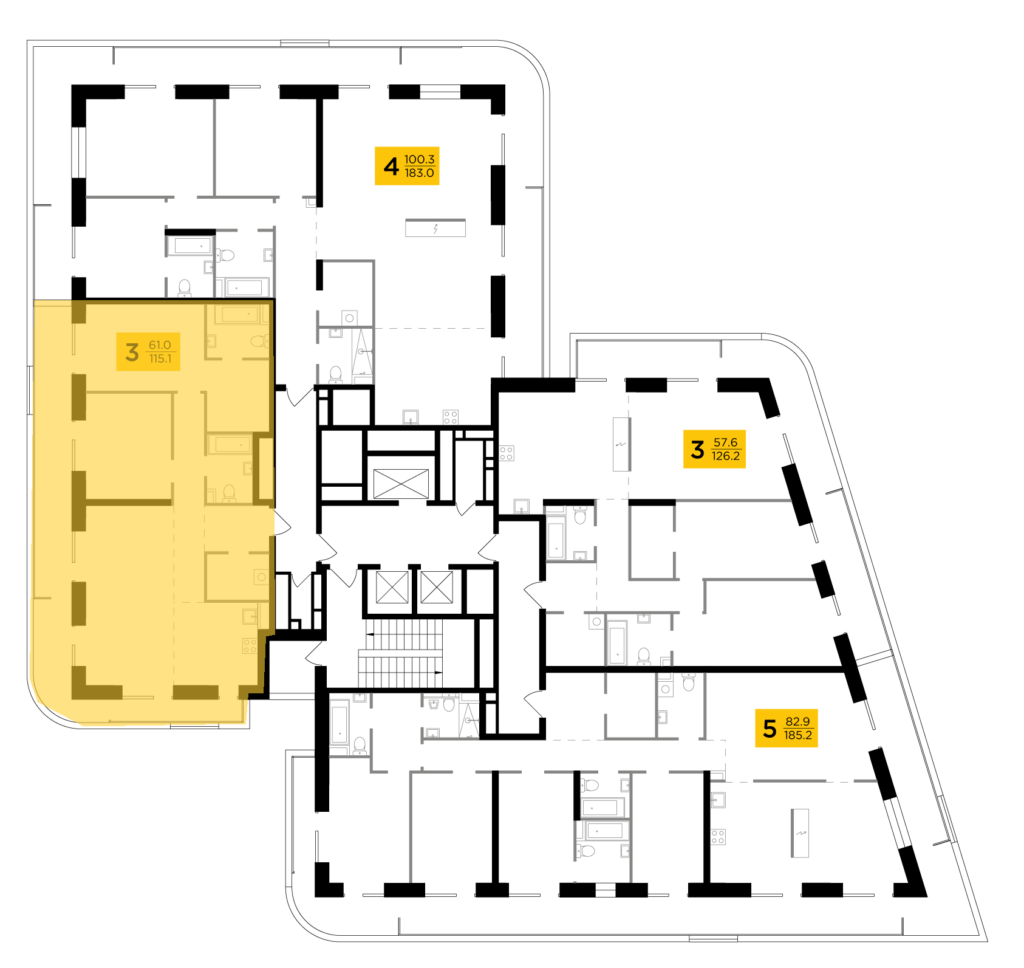 3-комнатная квартира 115.13 м2, 12-й этаж