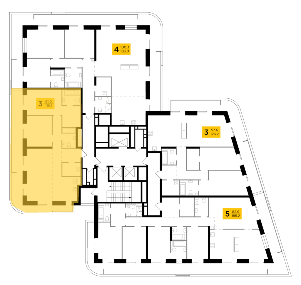 3-комнатная квартира 115.14 м2, 14-й этаж