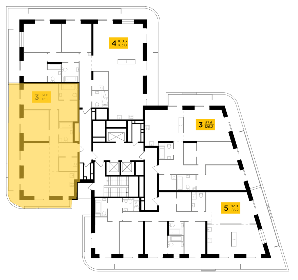 3-комнатная квартира 115.13 м2, 16-й этаж