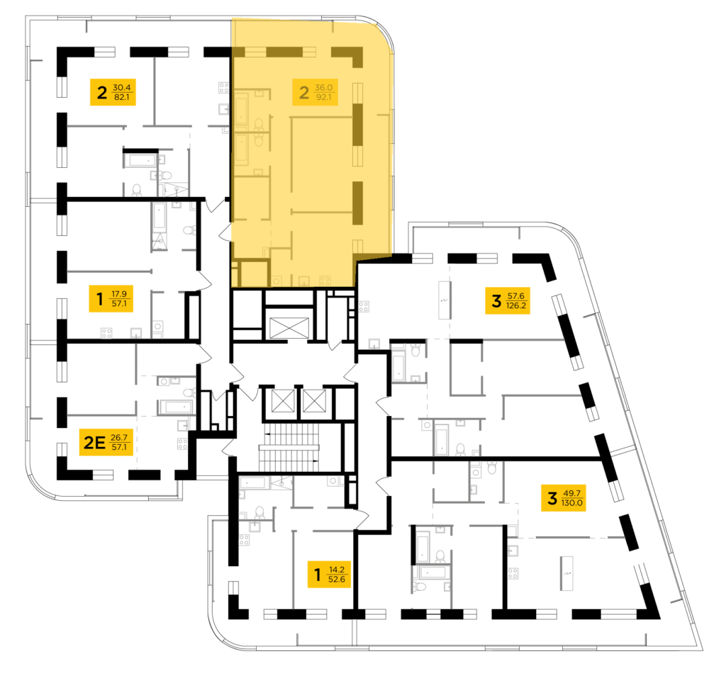 2-комнатная квартира 92.09 м2, 3-й этаж