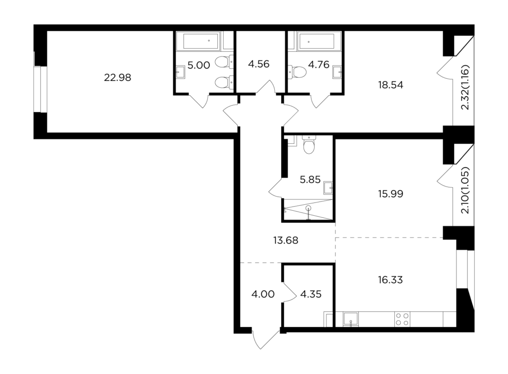 3-комнатная квартира 118.25 м2, 9-й этаж