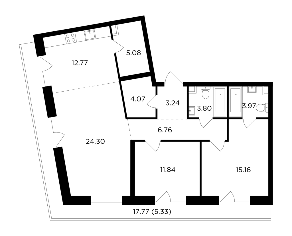 3-комнатная квартира 96.32 м2, 10-й этаж