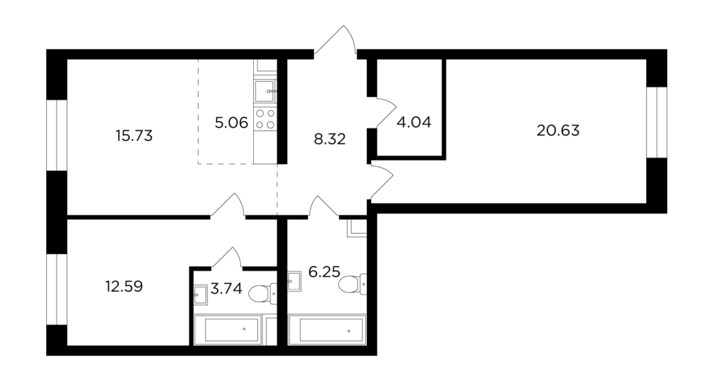 3-комнатная квартира 97.88 м2, 13-й этаж