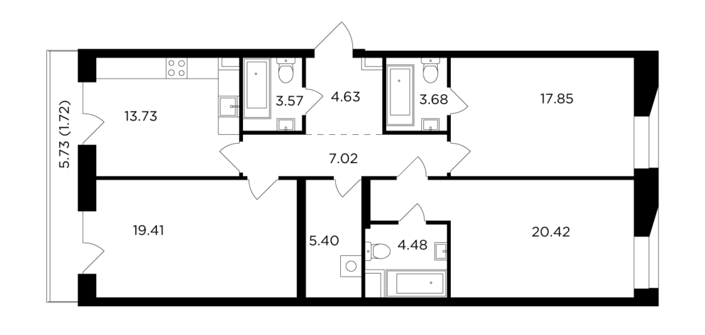 3-комнатная квартира 102.88 м2, 11-й этаж