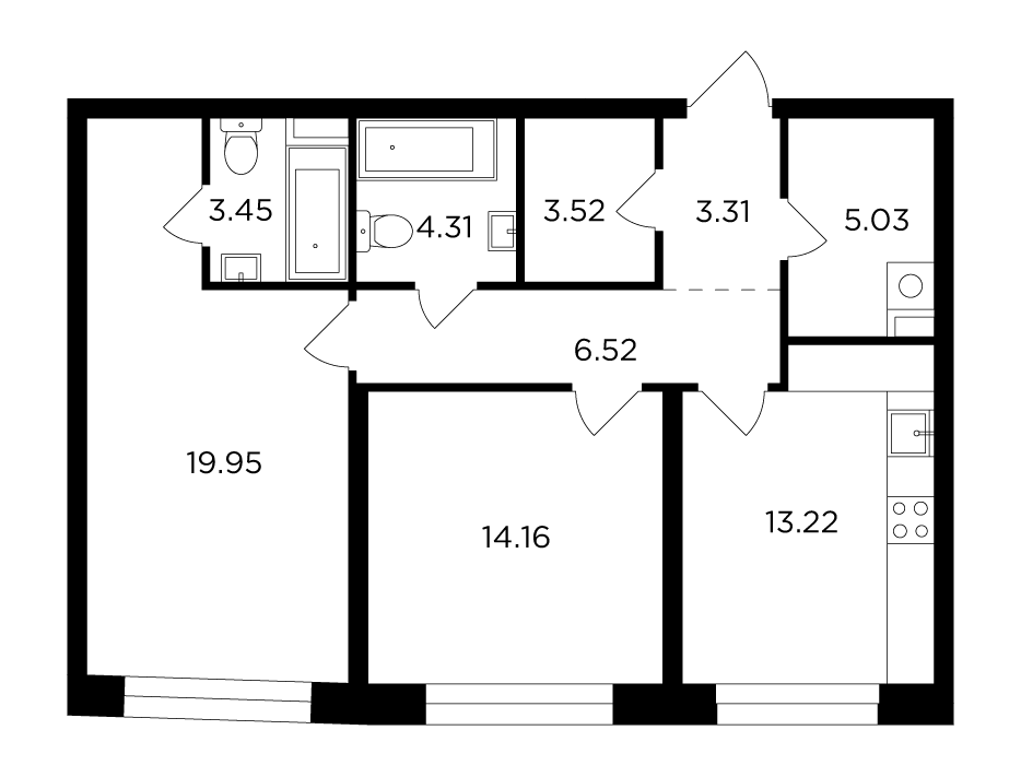 2-комнатная квартира 73.47 м2, 4-й этаж