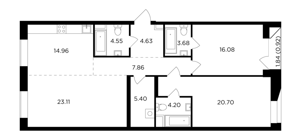 3-комнатная квартира 106.09 м2, 9-й этаж