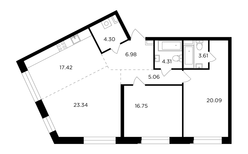 3-комнатная квартира 101.87 м2, 14-й этаж