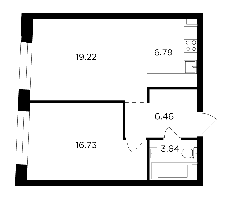 2-комнатная квартира 52.84 м2, 14-й этаж