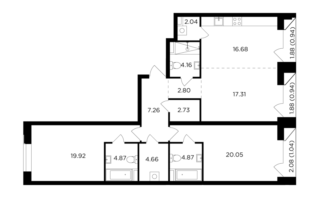3-комнатная квартира 110.27 м2, 9-й этаж
