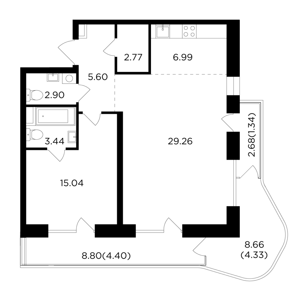 2-комнатная квартира 76.07 м2, 16-й этаж