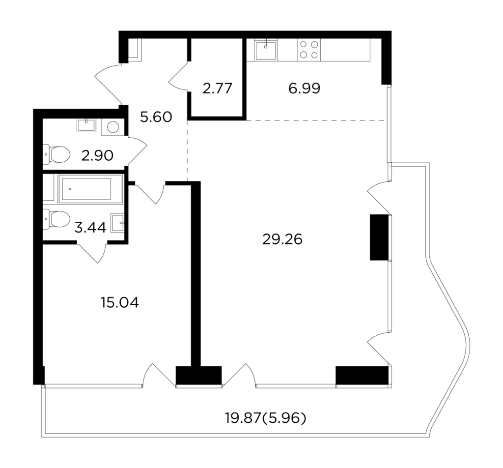 2-комнатная квартира 71.96 м2, 18-й этаж