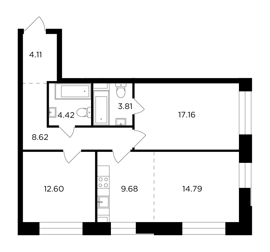 3-комнатная квартира 75.19 м2, 11-й этаж