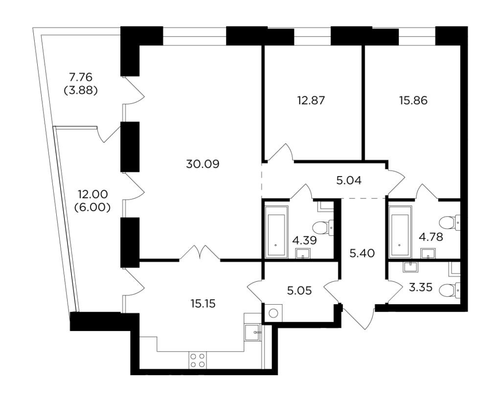 3-комнатная квартира 111.86 м2, 18-й этаж