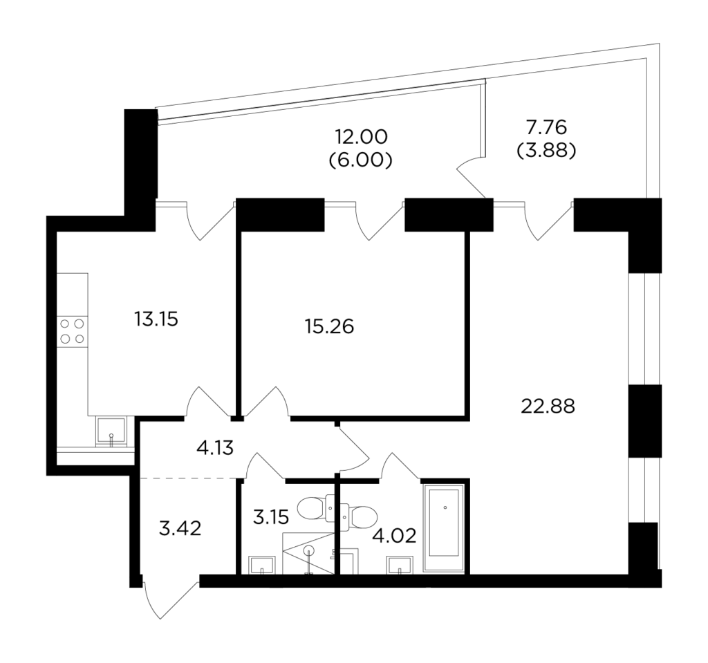2-комнатная квартира 75.89 м2, 3-й этаж