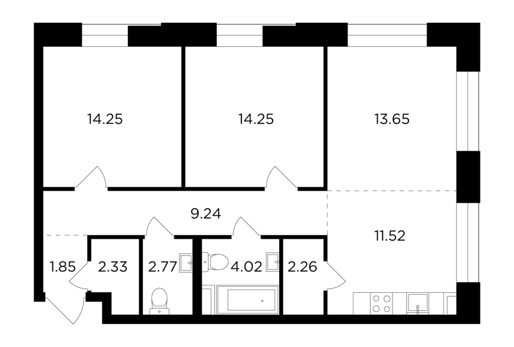 3-комнатная квартира 76.14 м2, 5-й этаж
