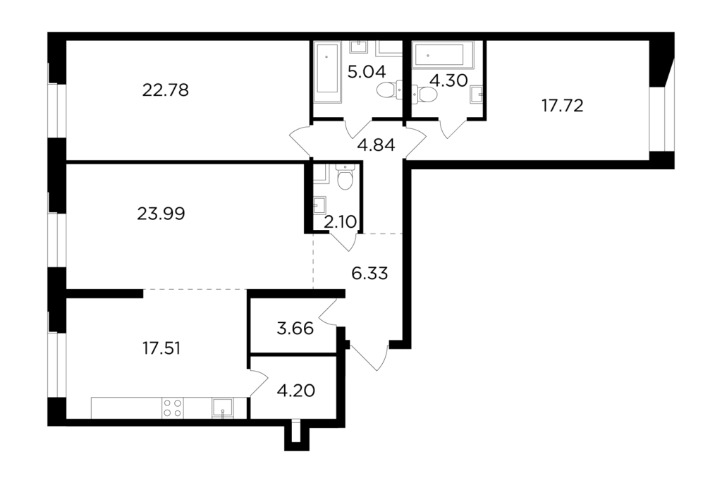 3-комнатная квартира 112.47 м2, 10-й этаж