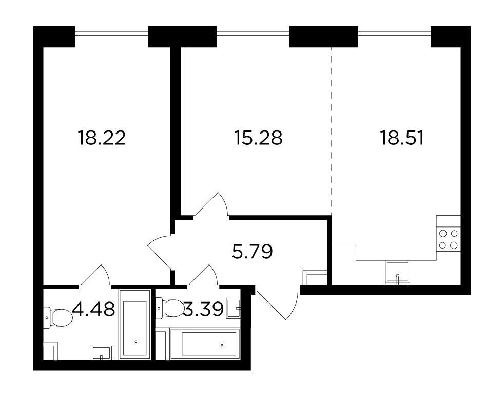 2-комнатная квартира 65.67 м2, 14-й этаж