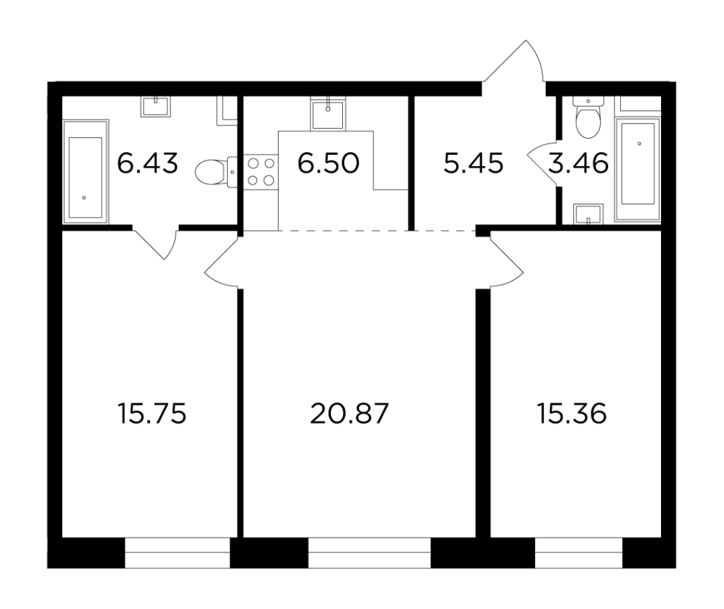 3-комнатная квартира 73.82 м2, 10-й этаж