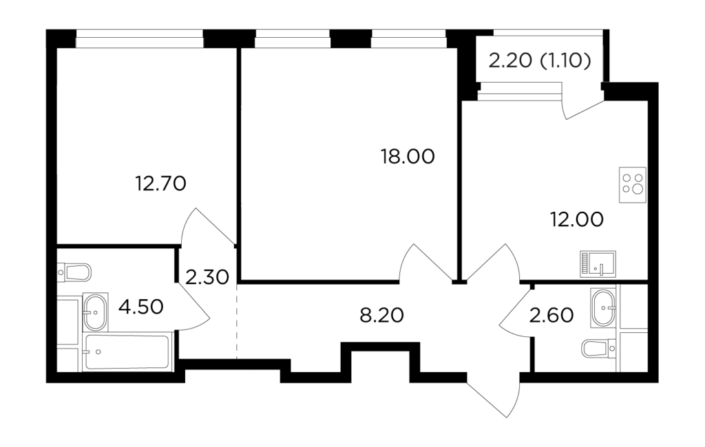 2-комнатная квартира 61.4 м2, 10-й этаж