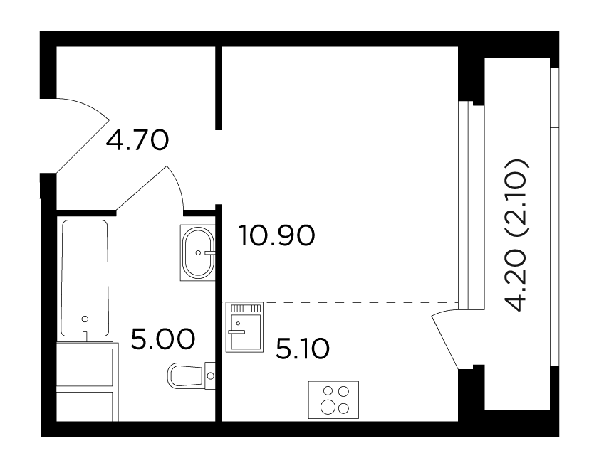 1-комнатная квартира 27.8 м2, 7-й этаж