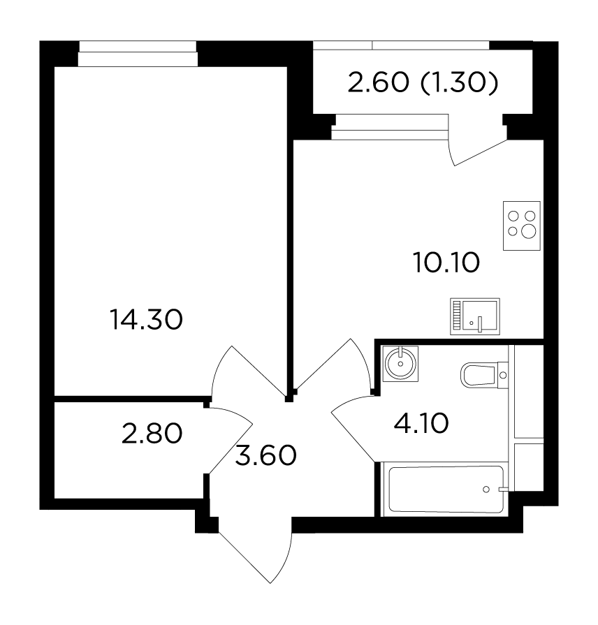 1-комнатная квартира 36.2 м2, 10-й этаж